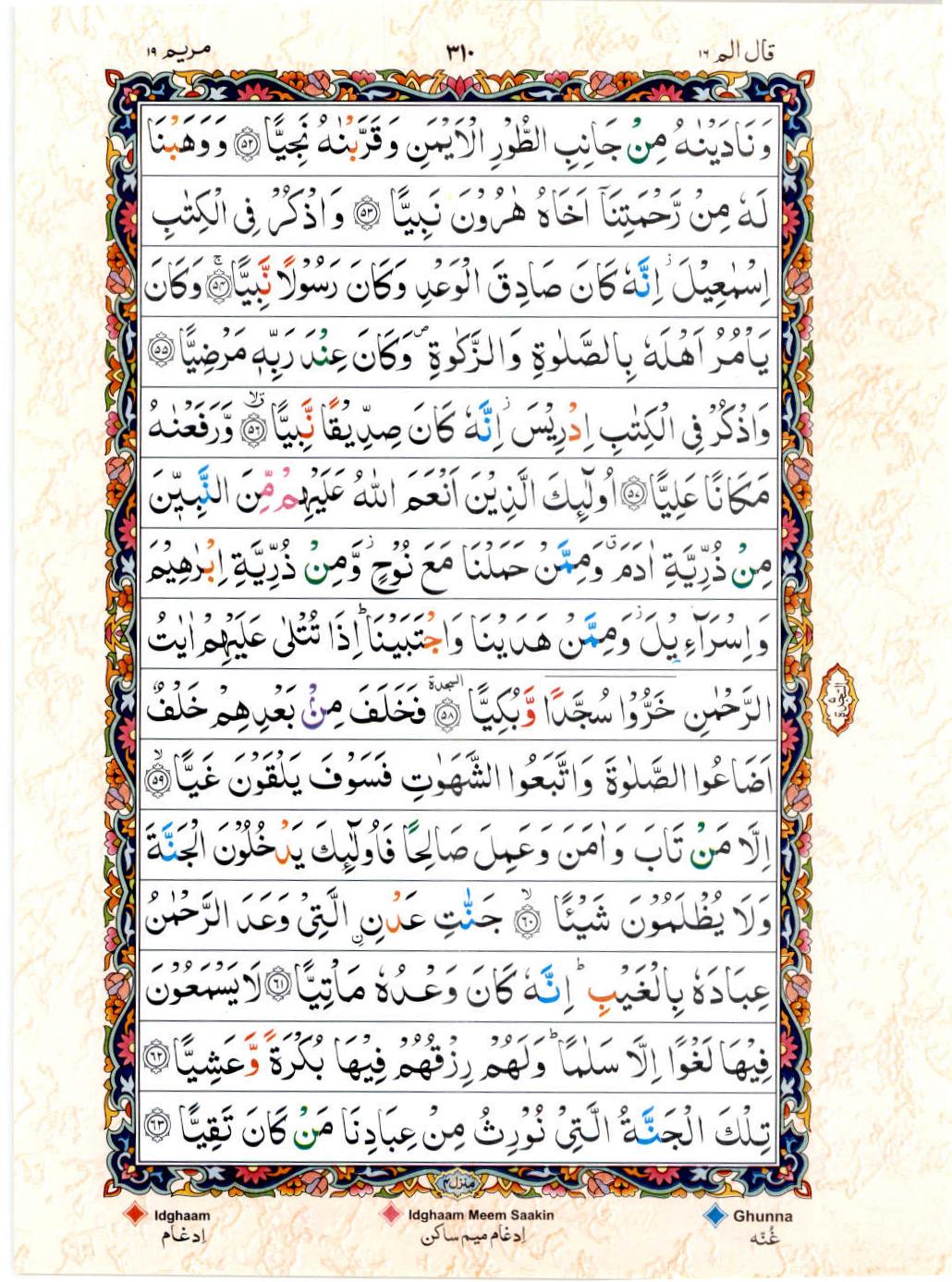 15 Lines Color Coded Tajwedi Quran, Part / Chapter / Siparah 16, Page#310