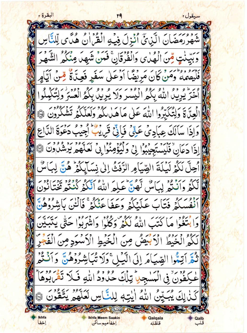 15 Lines Color Coded Tajwedi Quran, Part / Chapter / Siparah 2, Page#29