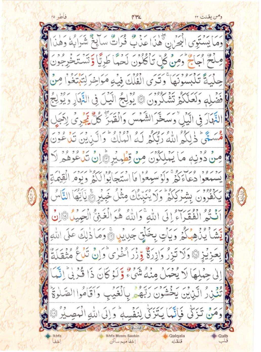 15 Lines Color Coded Tajwedi Quran, Part / Chapter / Siparah 22, Page#437